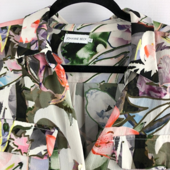 Johanne Beck Button Down Boxy Floral Blouse, Sz. S - Picture 2 of 6